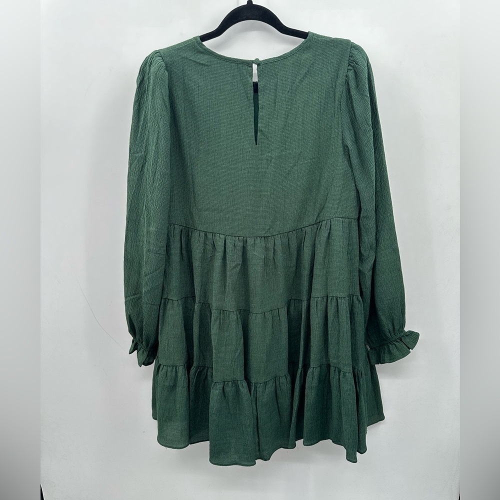 LULUS M long Babydoll Adorable days tiered green cottagecore boho mini dress - Picture 3 of 12